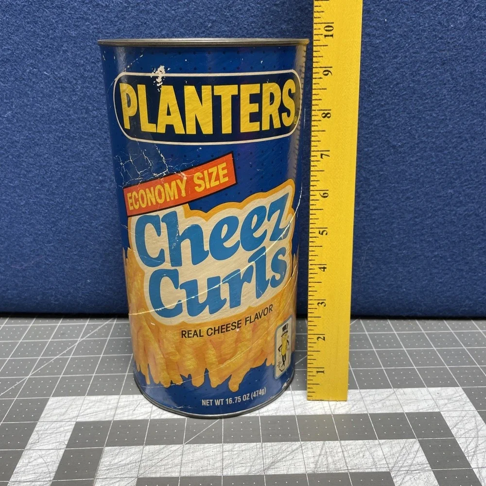 Collector Planters Cheez‎ Curls 1989 Economy Size Empty Missing Lid Canister Tin